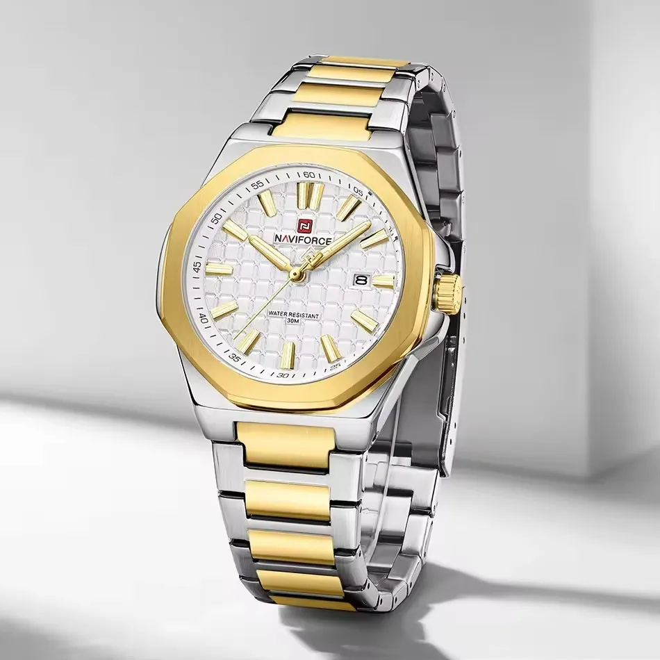 Naviforce 9258 CH For Men - Silver Gold White