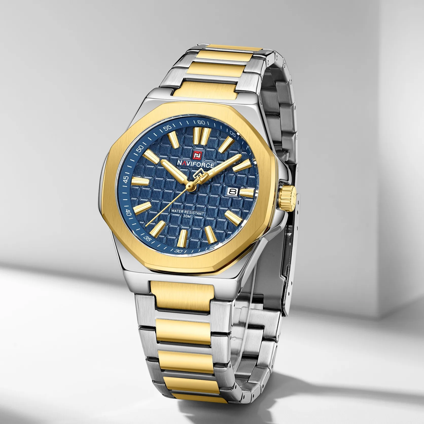 Naviforce 9258 CH For Men - Silver Gold Blue