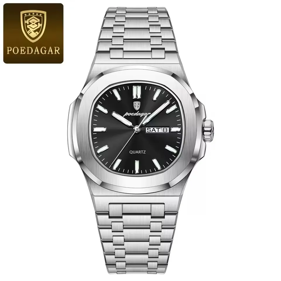 Poedagar 853 CH For Men -  Silver Black
