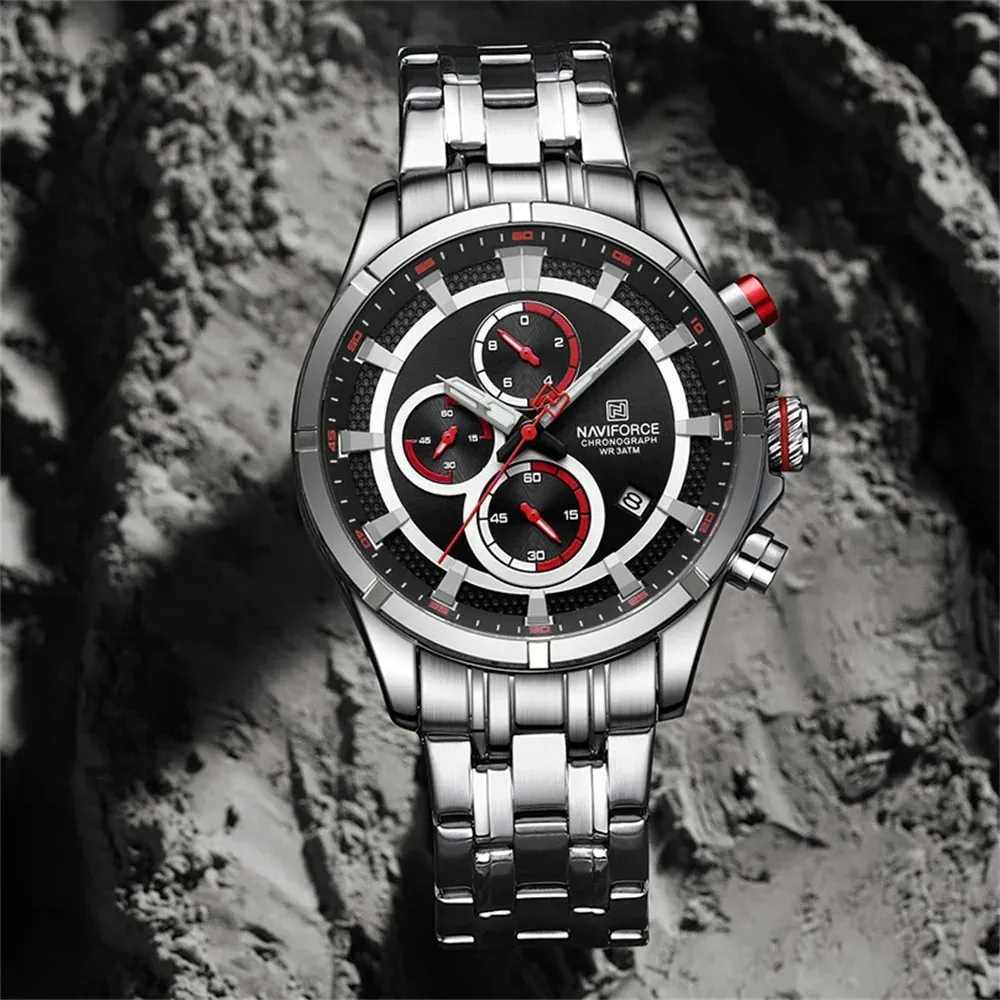 Naviforce 8046 CH - Sliver Black Red For Man