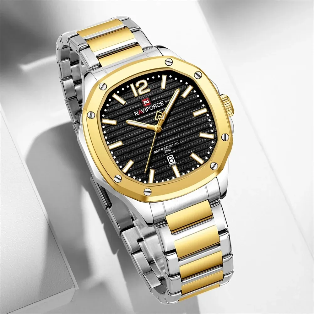 Naviforce 9243 For Men - Silver Gold Black