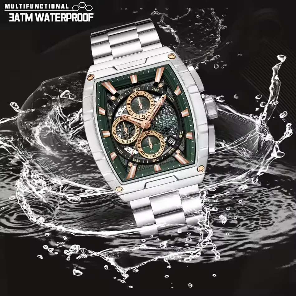 Naviforce 8066 CH For Men - Silver Green