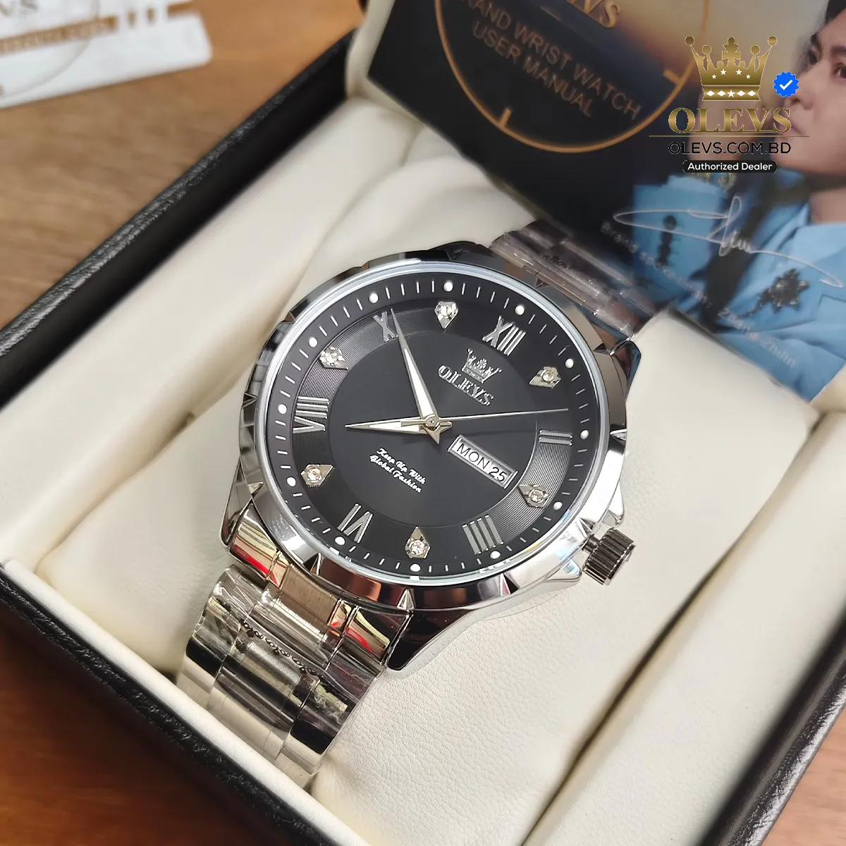 Olevs 2955 CH For Men – Silver Black