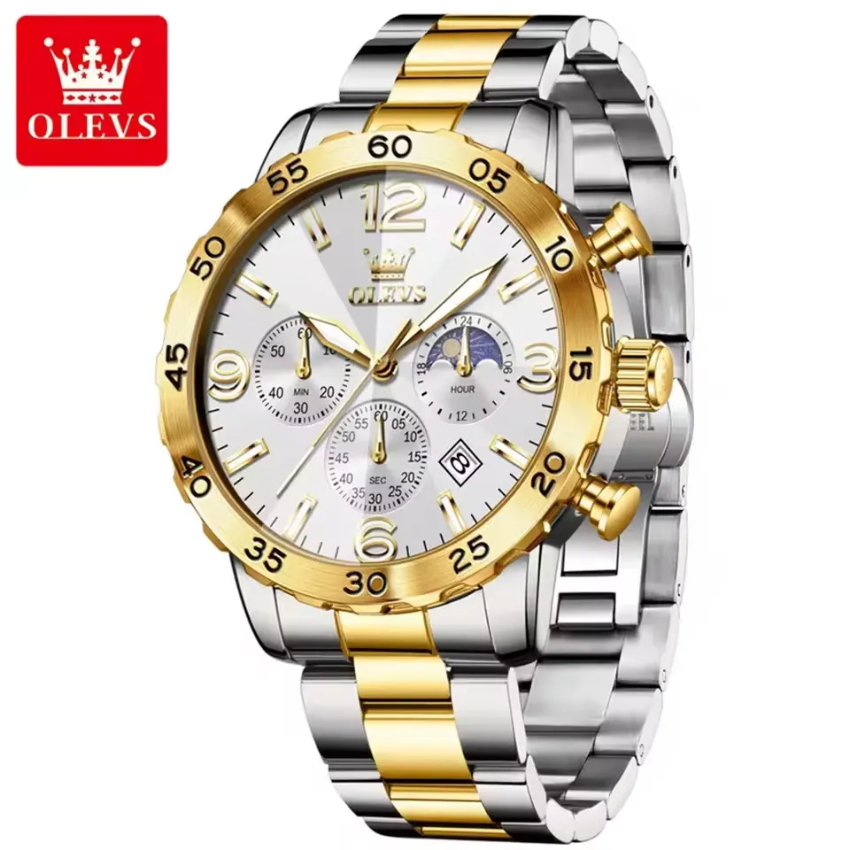 Olevs 3678 CH – Silver Gold White For Men