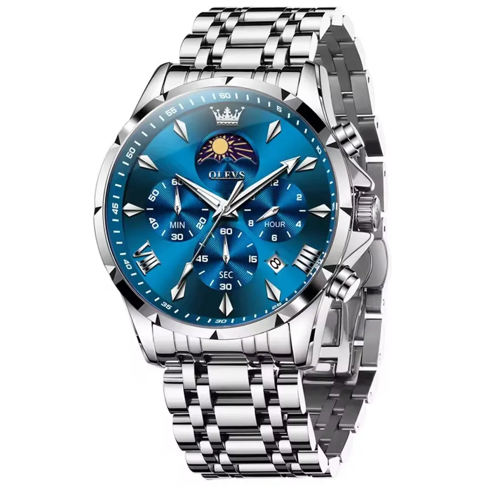 Olevs 3653 For Men - Silver Blue