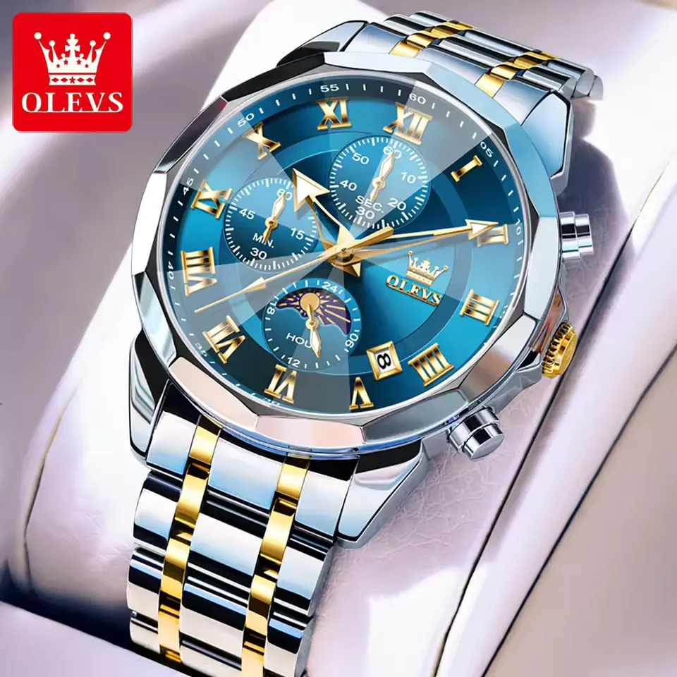 OLEVS 3675 CH For Men - Silver Gold Blue 