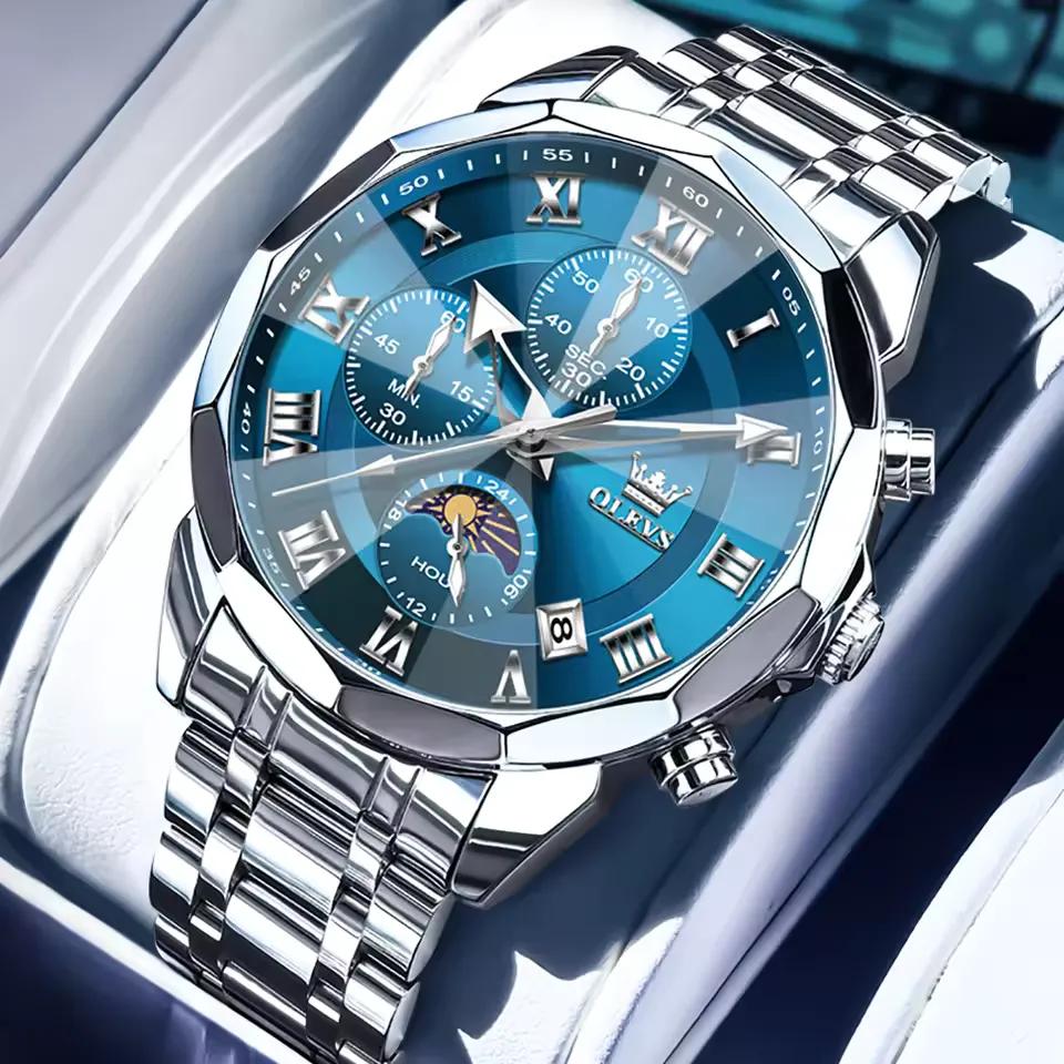 Olevs 3675 CH For Men - Silver Blue 