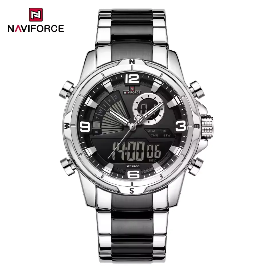 Naviforce 9257 For Men - Silver Black