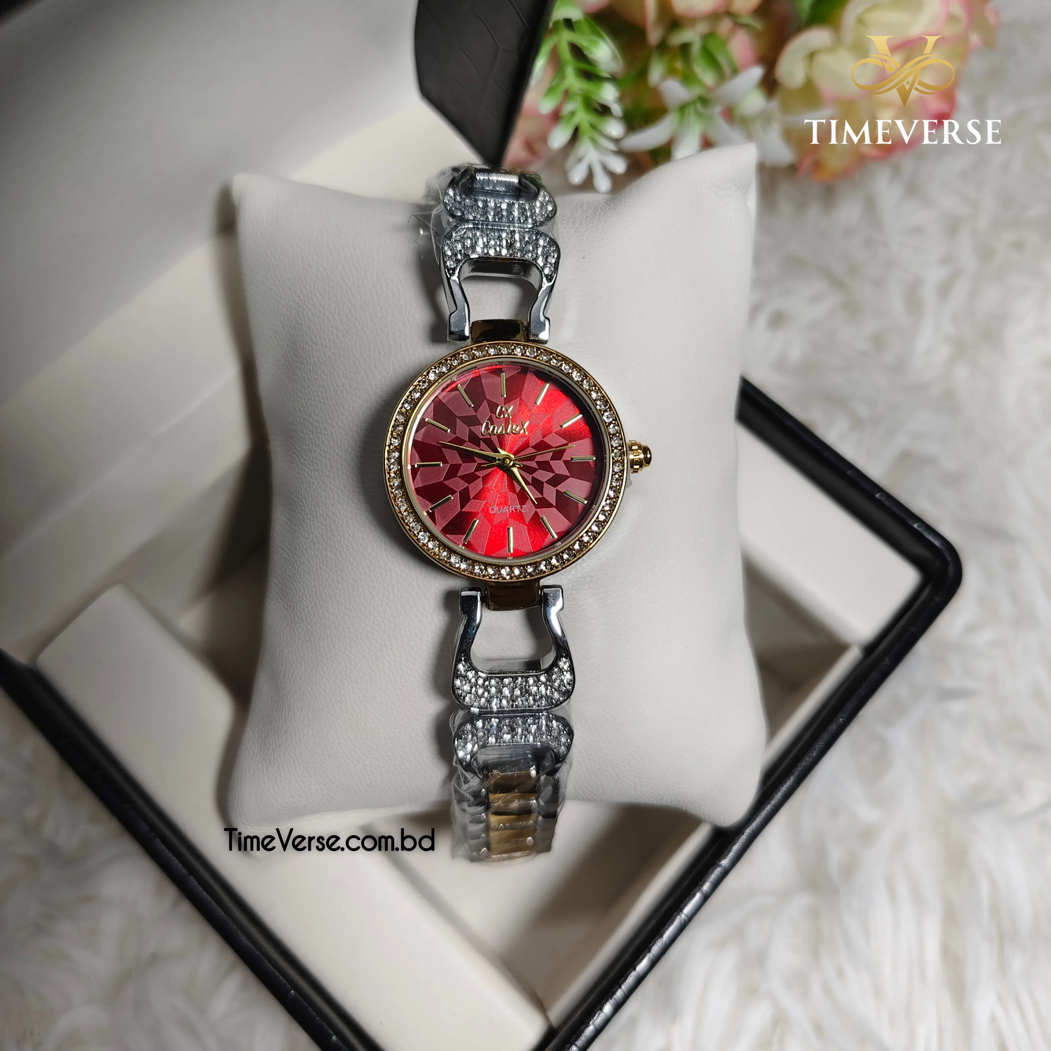 Caslex 342 Ladies Watch - Silver Gold Red