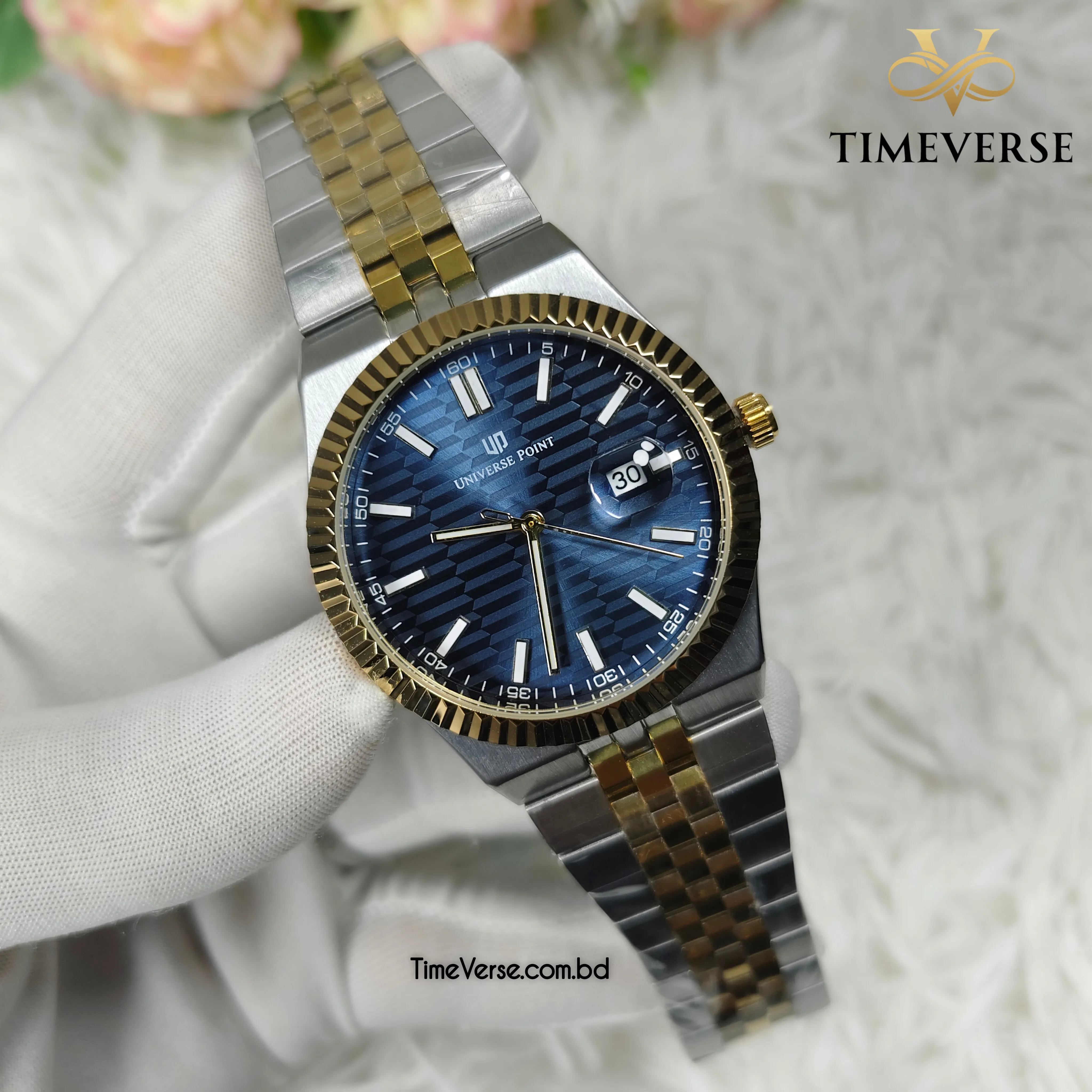 Universe Point A15 Men's Watch - Silver Gold Blue