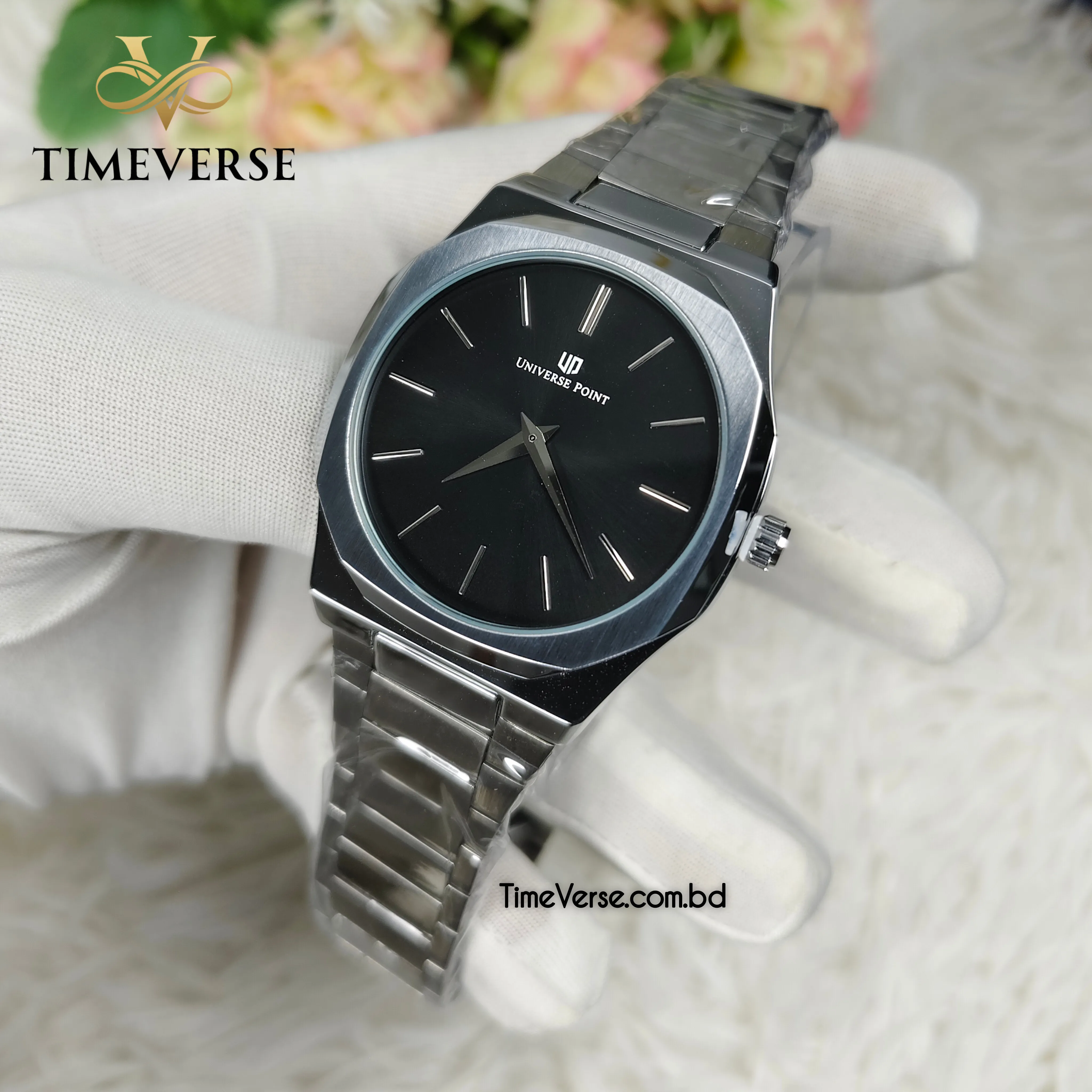 Universe Point 7666 Men's Watch - Silver Black