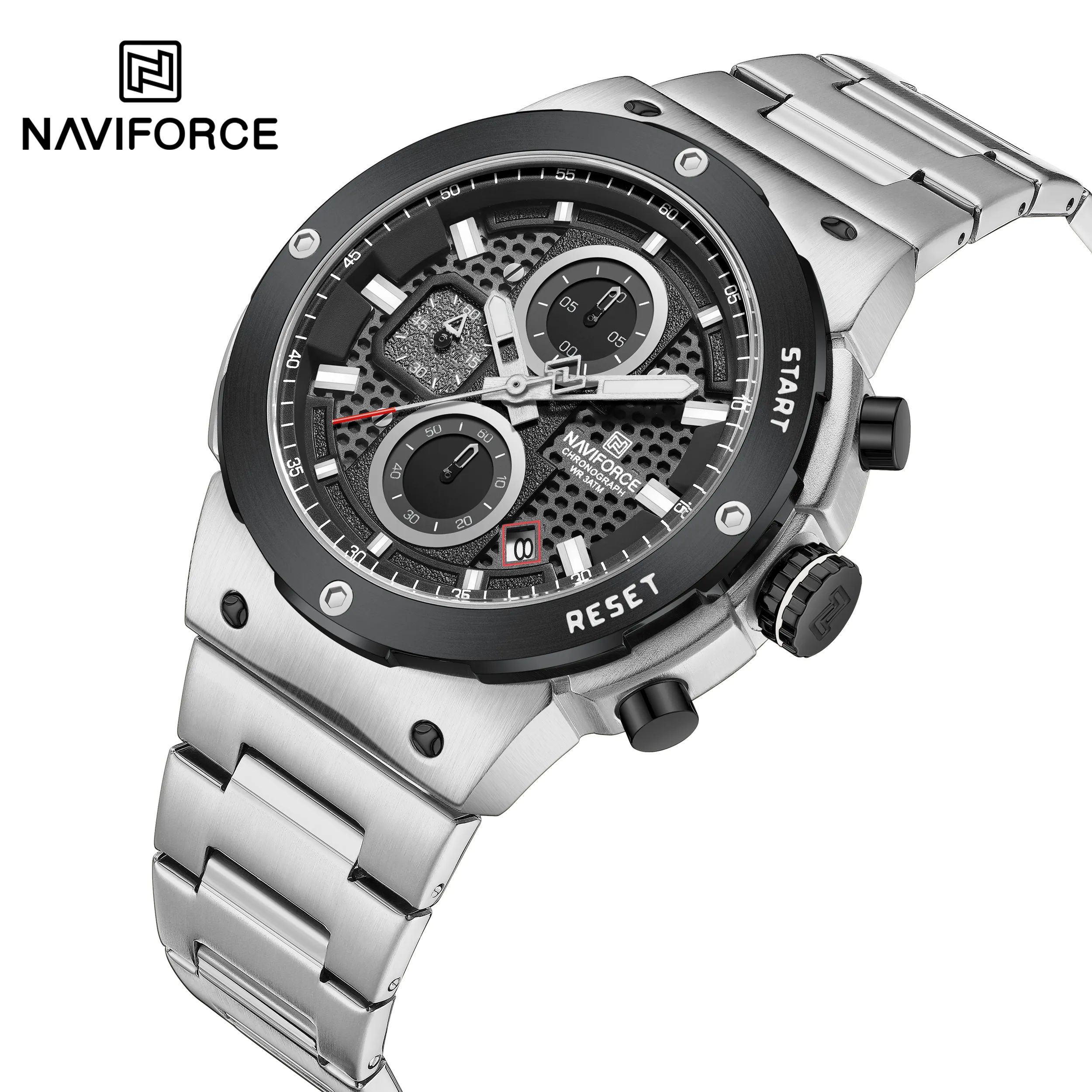 Naviforce 8072 For Men - Silver Black