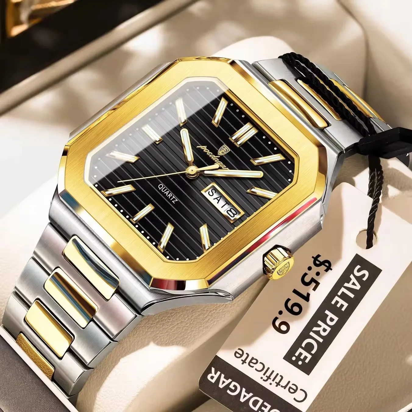 Poedagar 672 Men's Watch - Gold Black