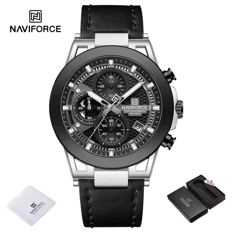 Naviforce 8073L For Men - Silver Black