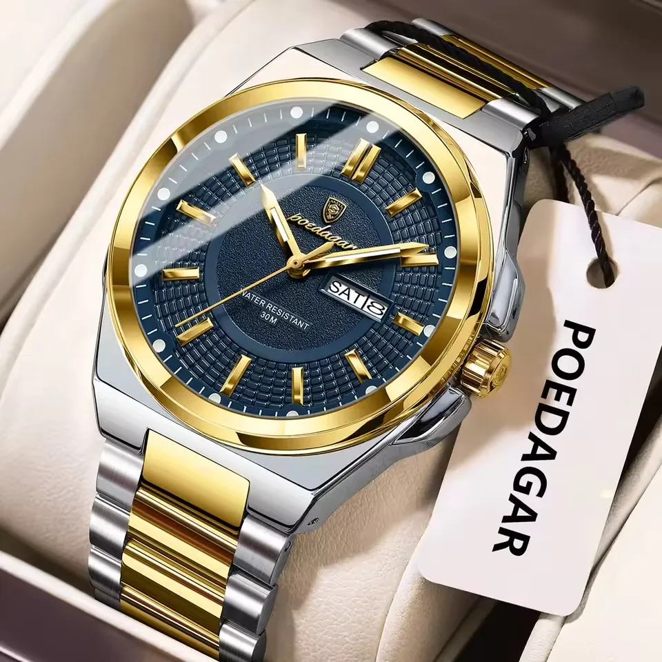 Poedagar 896 Men's Watch - Gold Blue