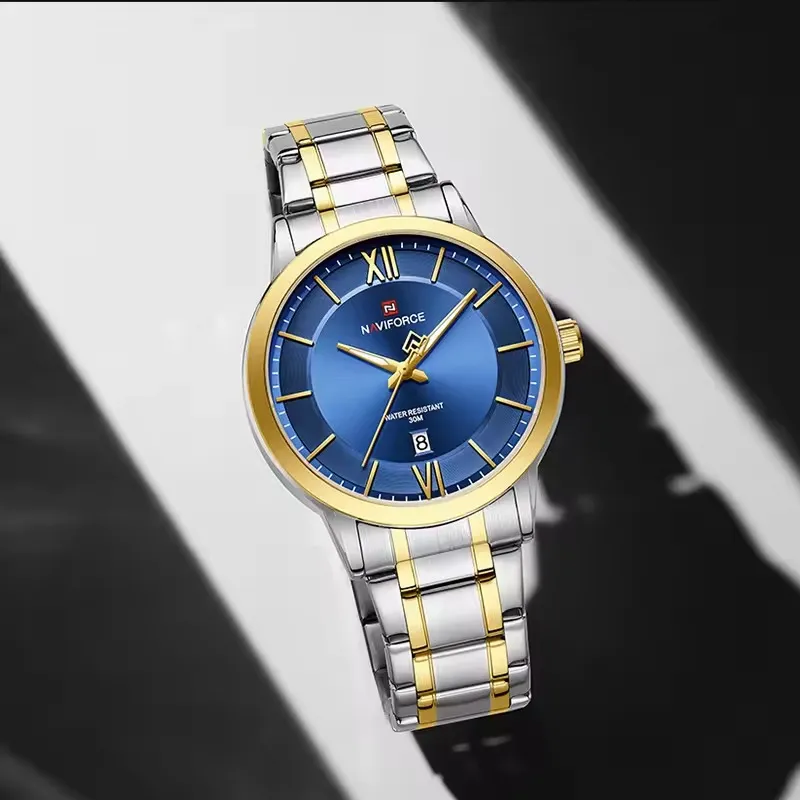 Naviforce 9254 For Men - Silver Gold Blue