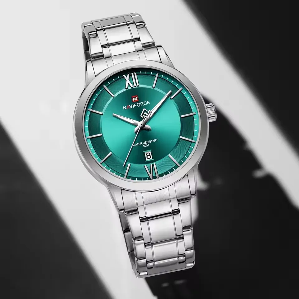 Naviforce 9254 For Men - Silver Green 