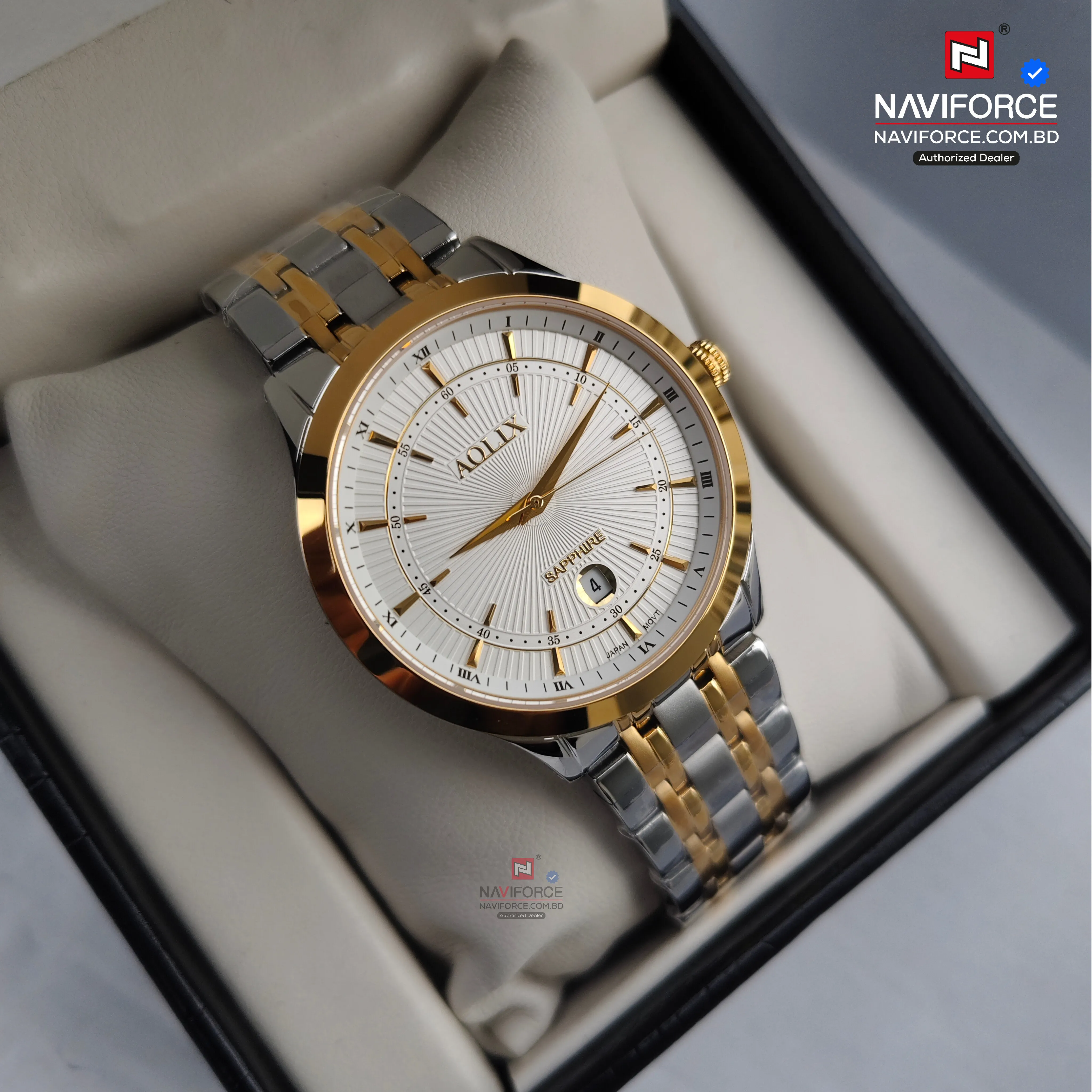 Aolix 9137 Men's Watch - Silver Gold White 