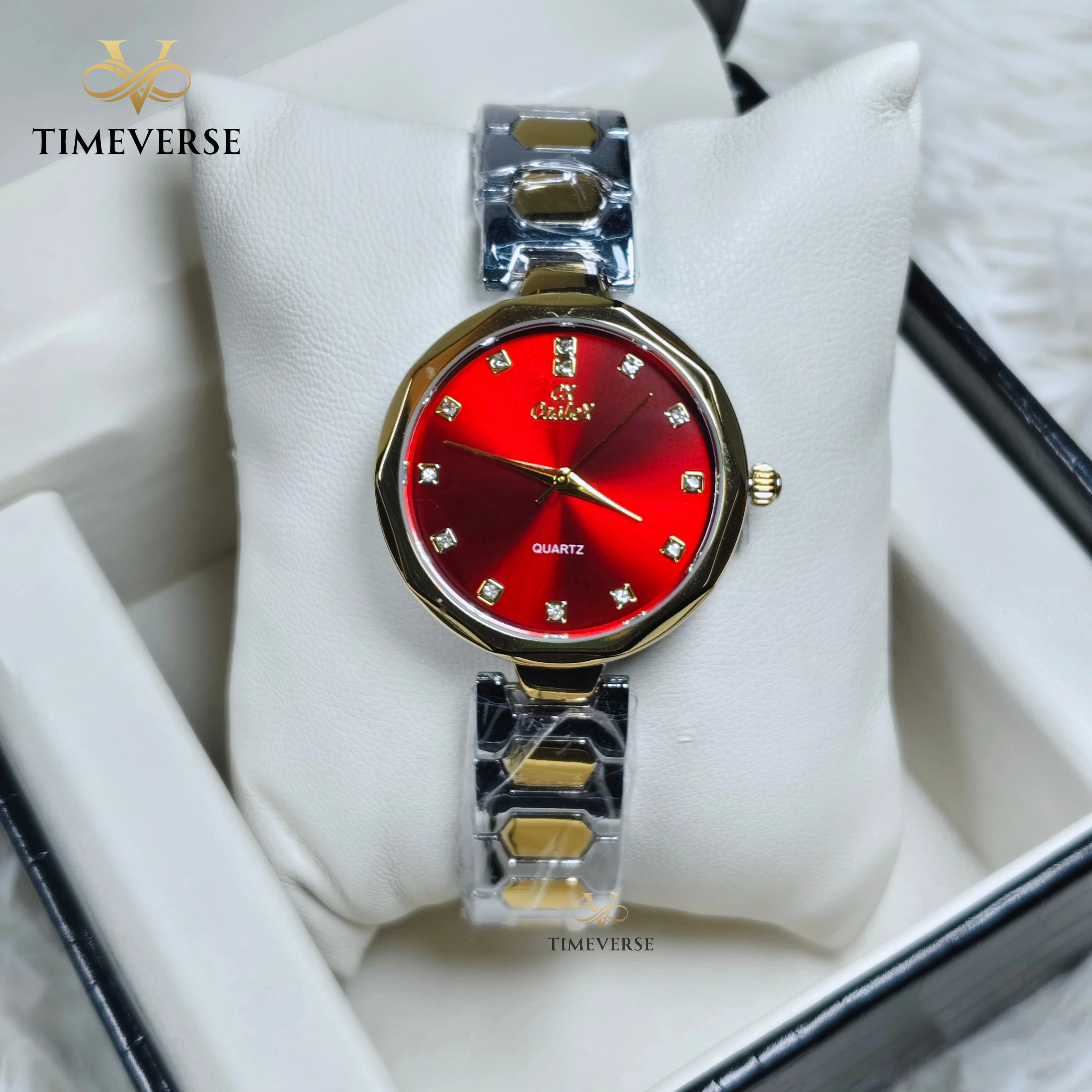 Caslex 255 Ladies Watch -  Silver Gold Red