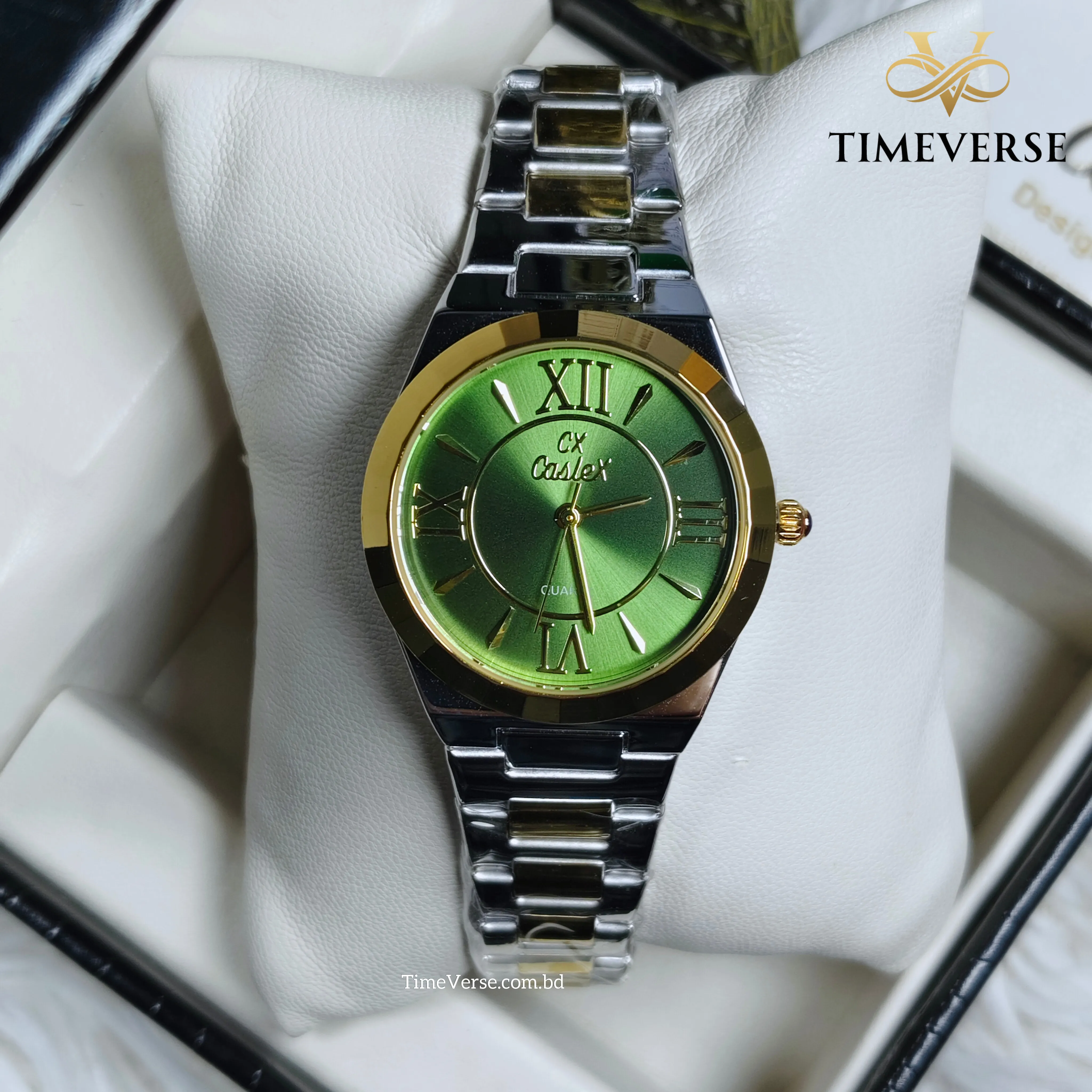 Caslex 026 Ladies Watch - Silver Gold Green 