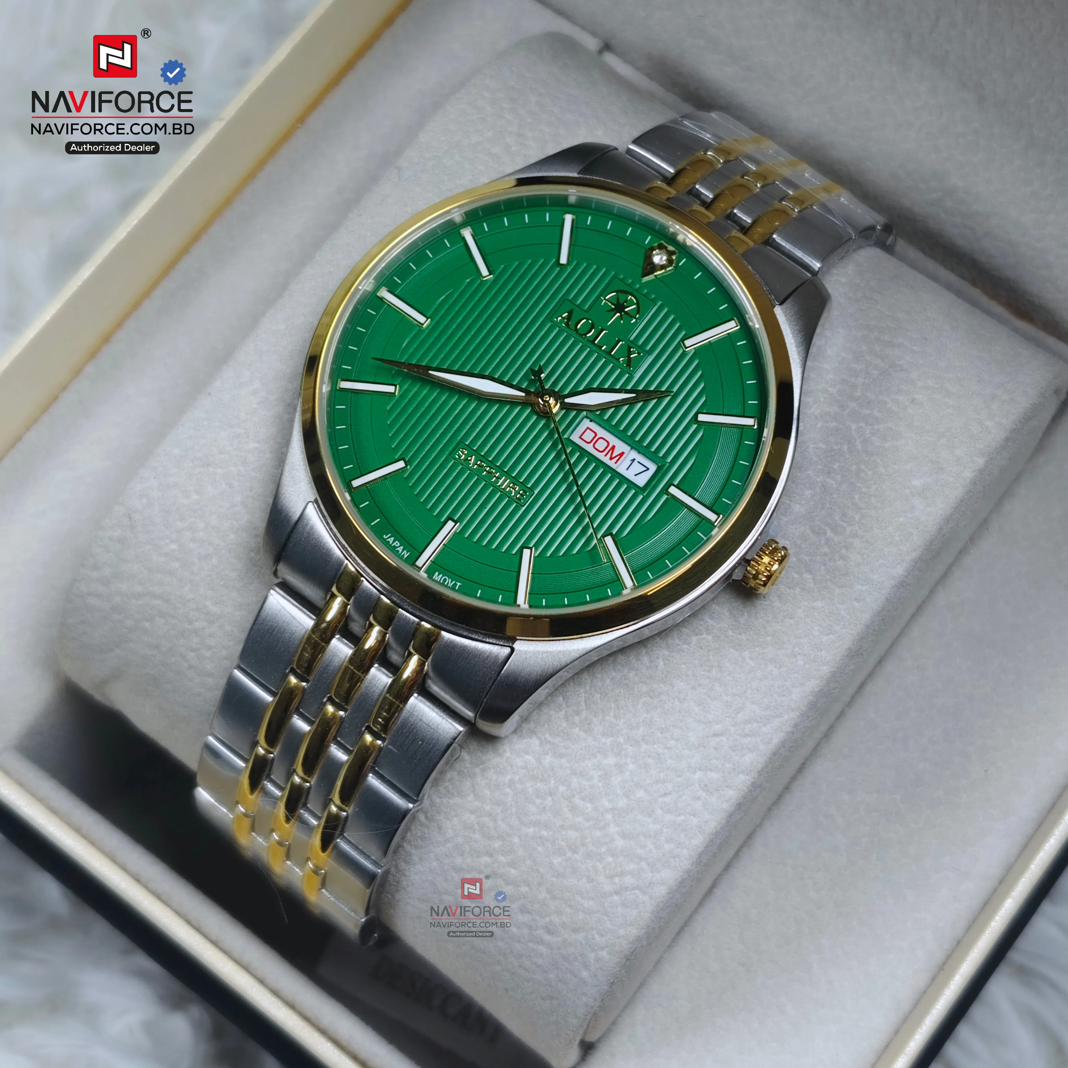 Aolix 9190 Men's Watch - Silver Gold Green 
