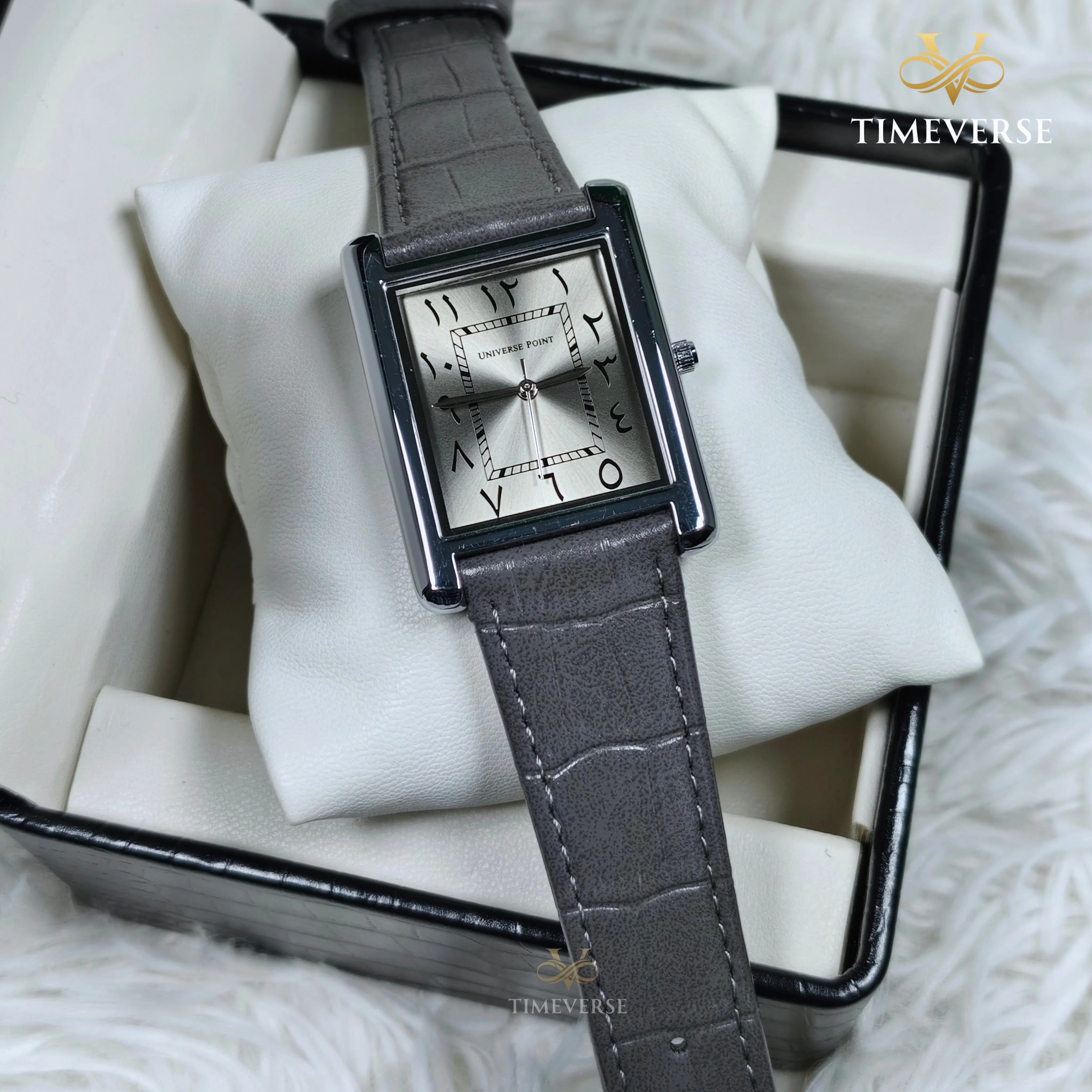 Universe Point 2382 Arabic Dial Leather Men's Watch - Gray