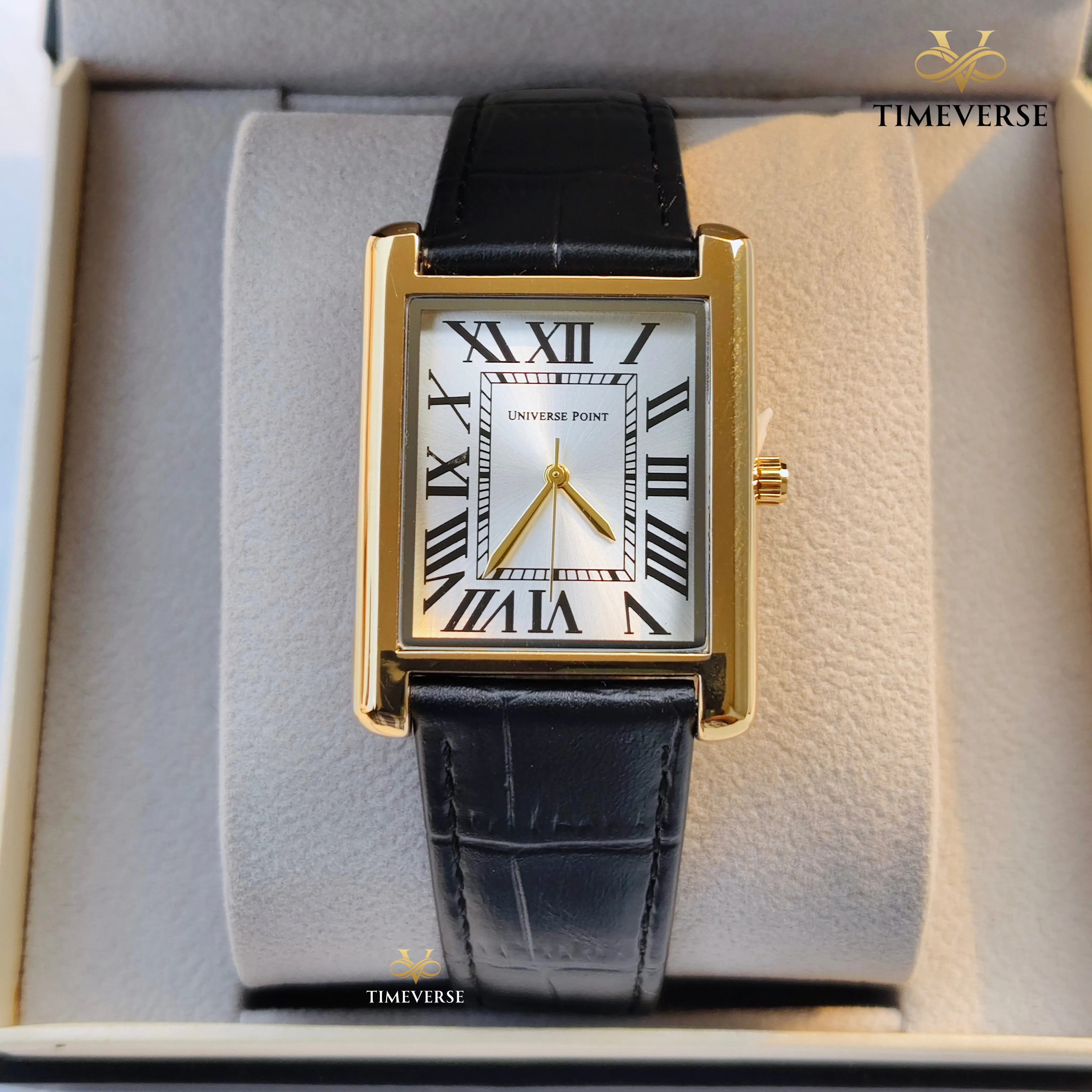 Universe Point 2382 Roman Dial Leather Men's Watch -  Gold White