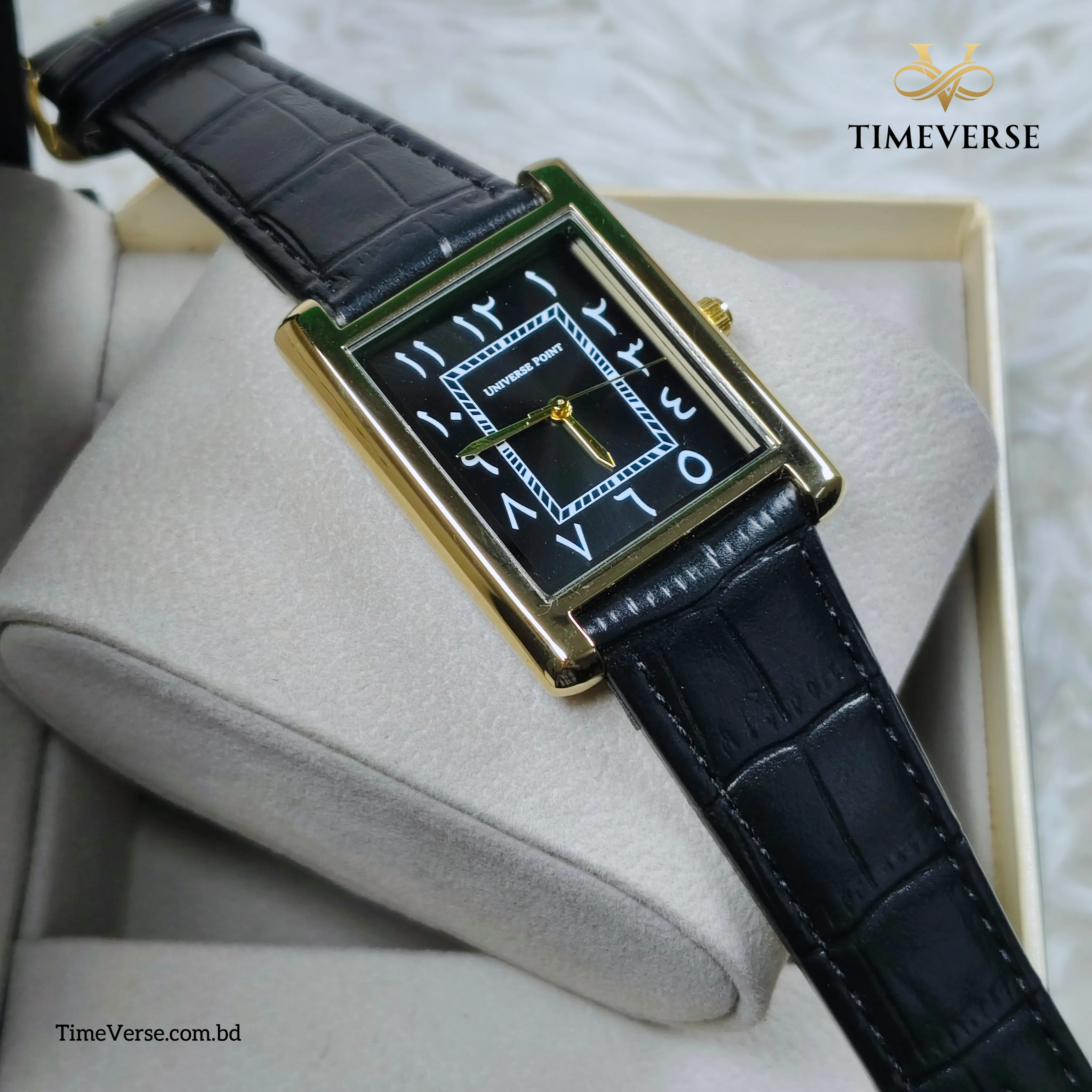 Universe Point 2382 Arabic Dial Leather Men's Watch -  Black Gold