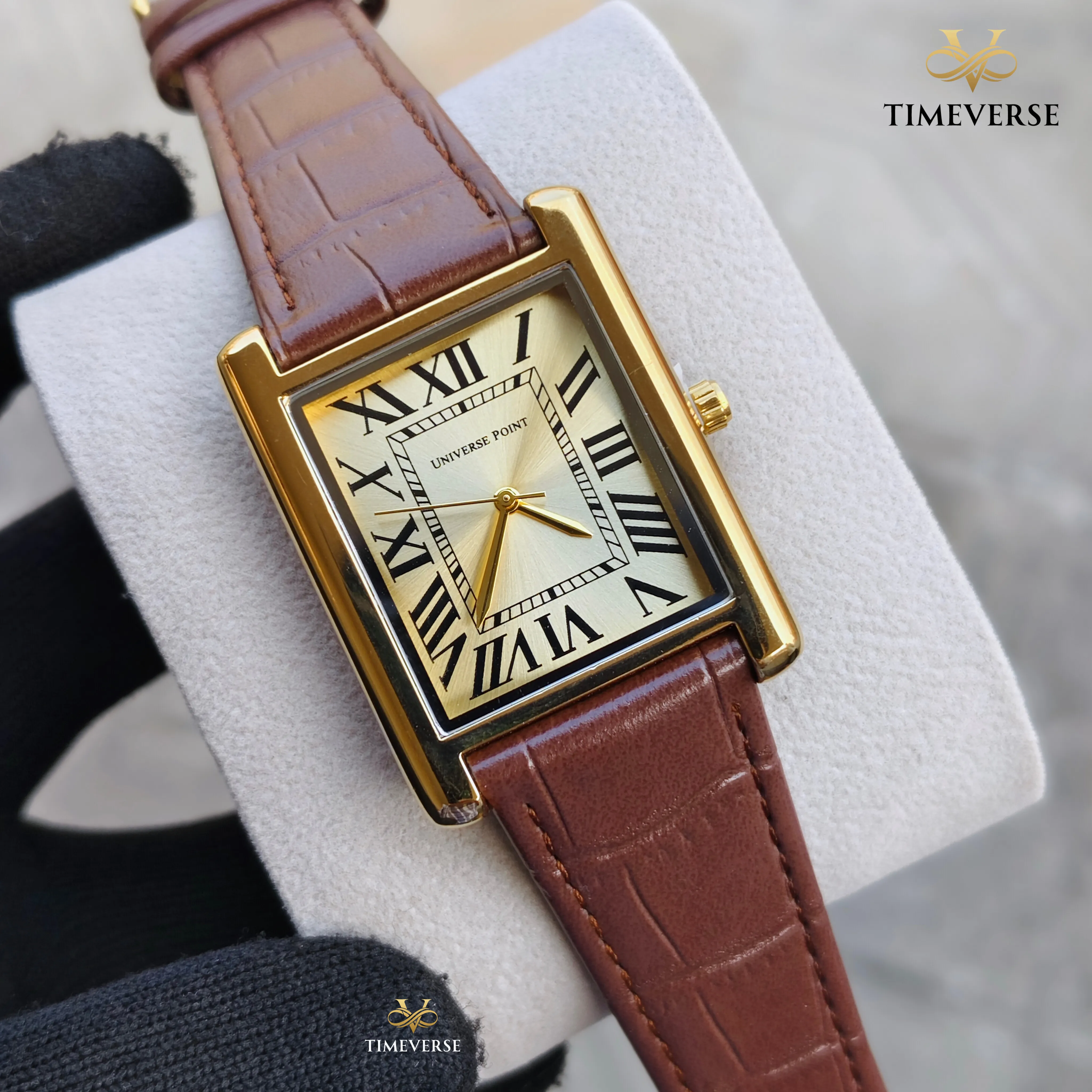 Universe Point 2382 Roman Dial Leather Men's Watch -  Gold Brown 