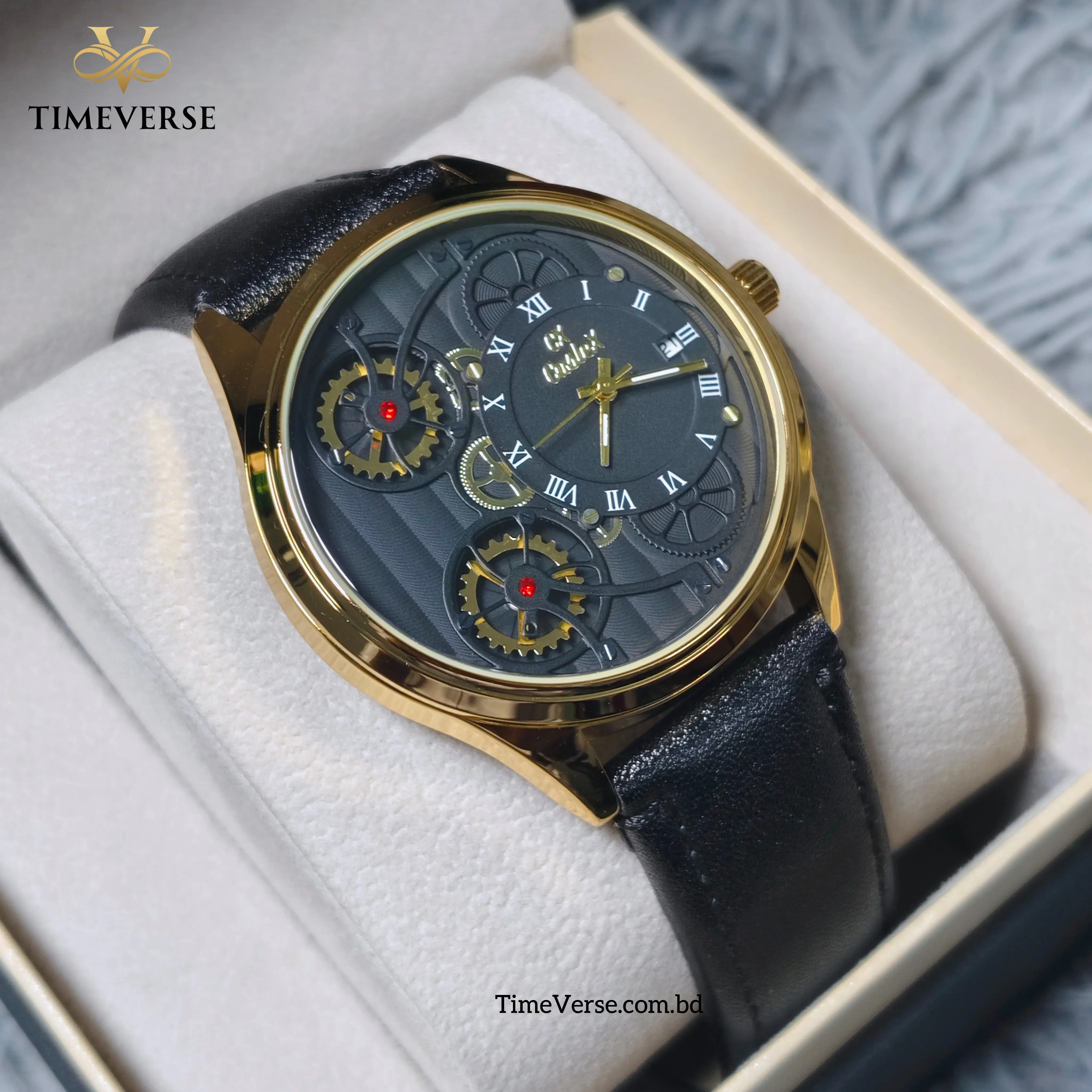 Caslex Roman Dial Belt Men's Watch -  Gold Black