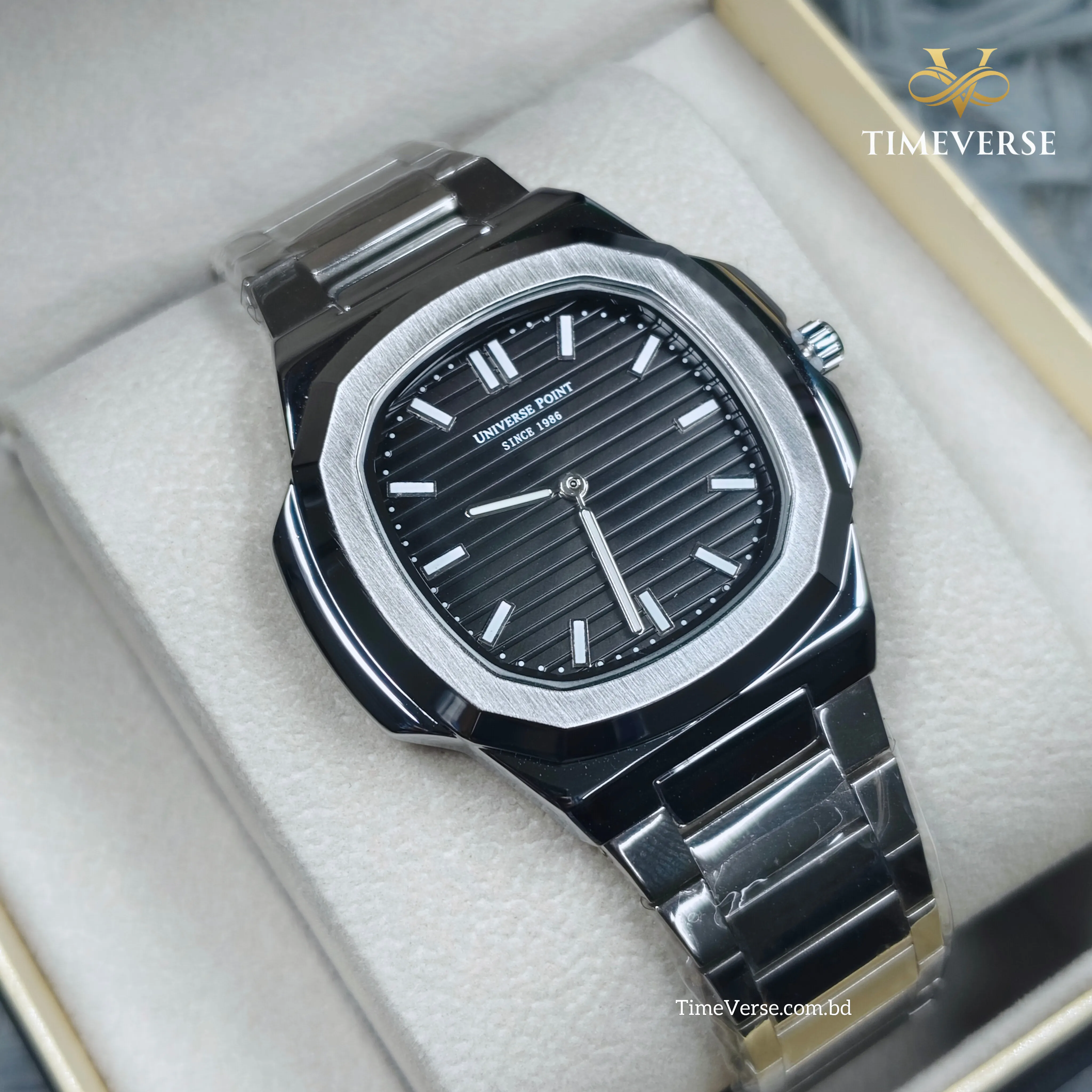 Universe Point 2507 Men's Watch - Silver Black 