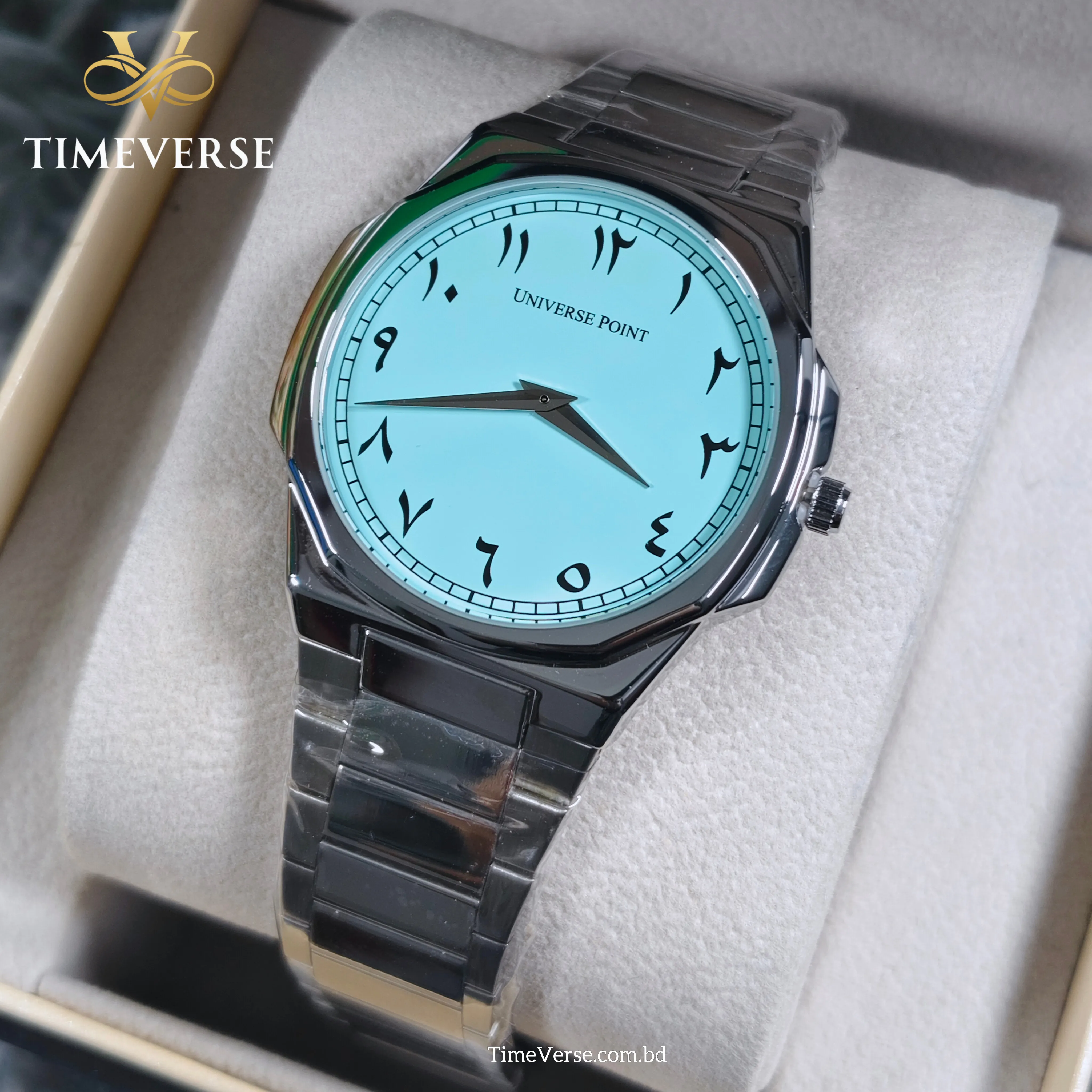 Universe Point 7666 Arabic Dial Men's Watch - Silver Cyan