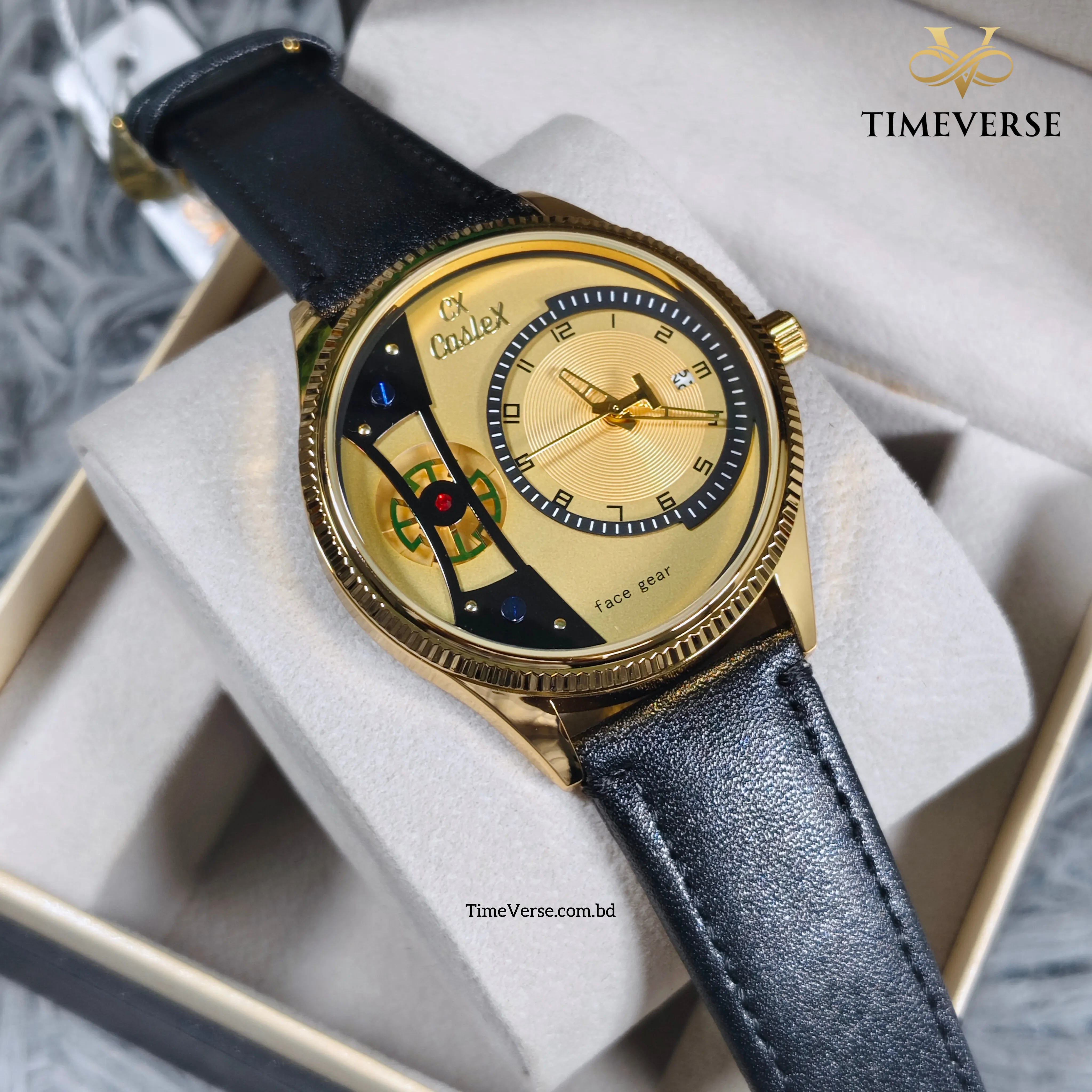 Caslex Number Dial Belt Men's Watch - Black Gold