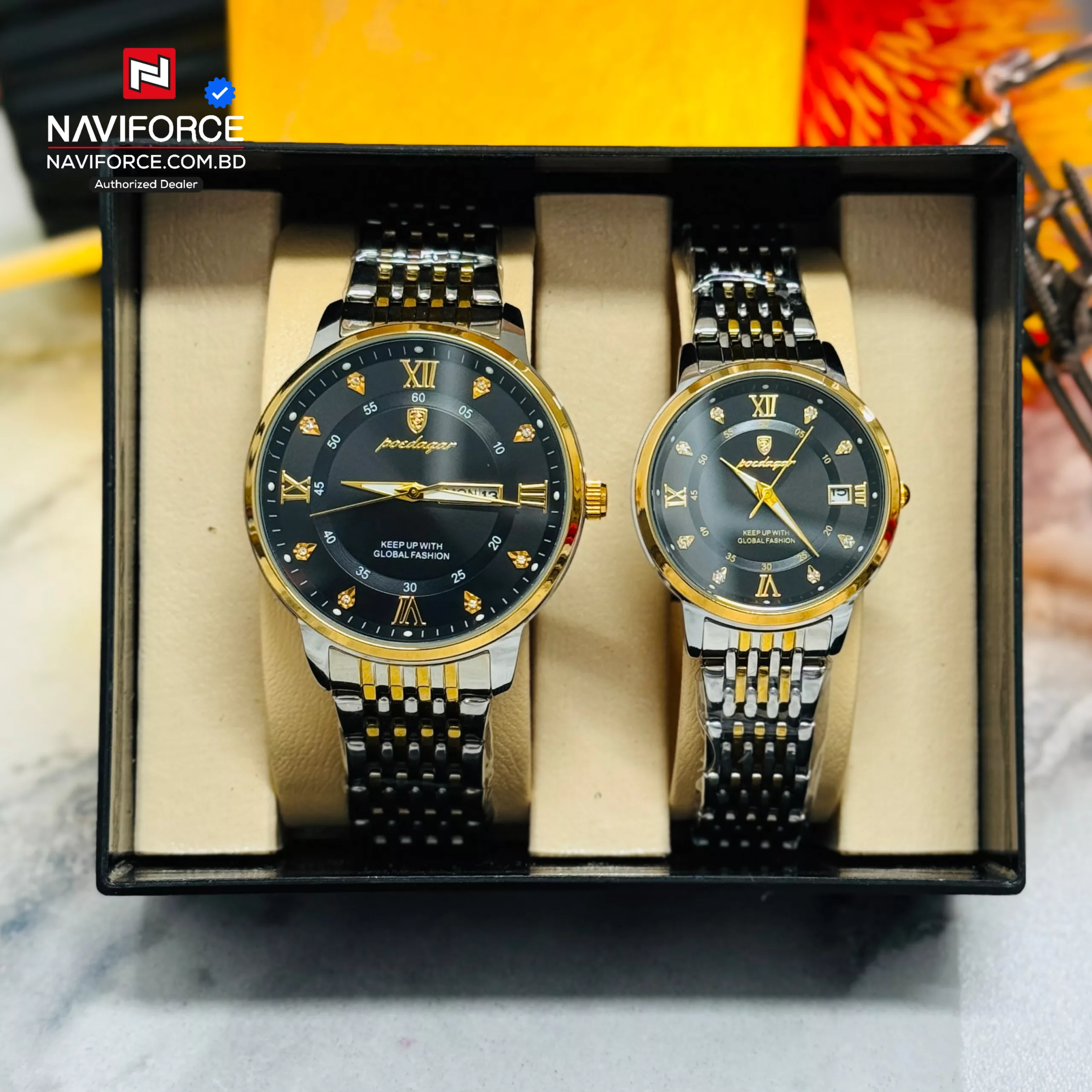 Poedagar 836 Couple Watch - Gold Black