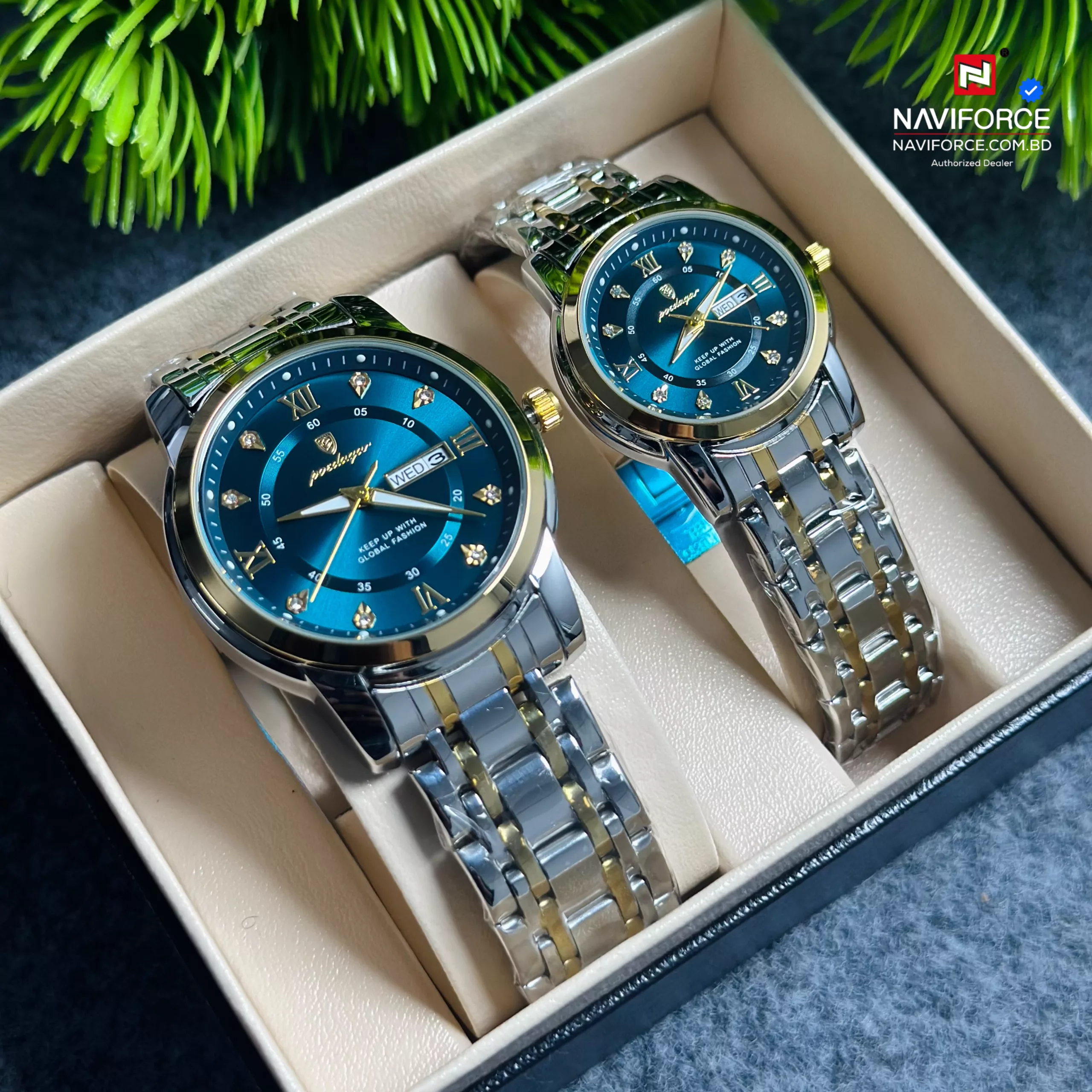 Poedagar 936 Couple Watch - Blue With Premium Box