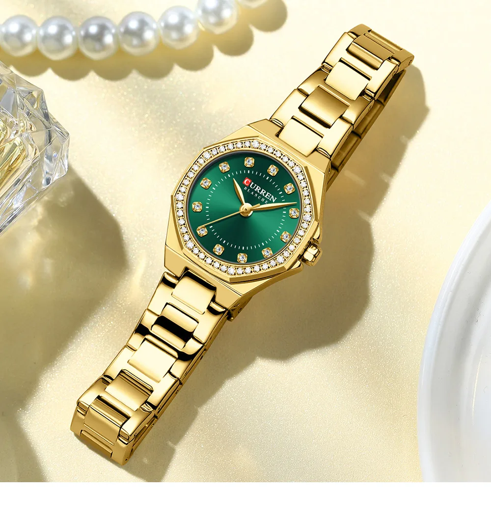 Curren 9100 CH For Women - Gold Green