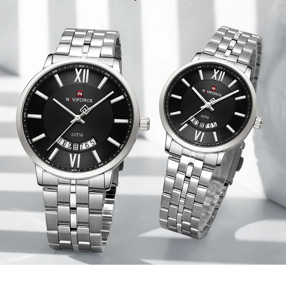 Naviforce 9238 Couple - Silver Black