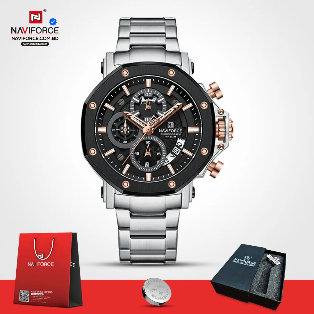 Naviforce 8065 CH - Silver Rose Black For Men