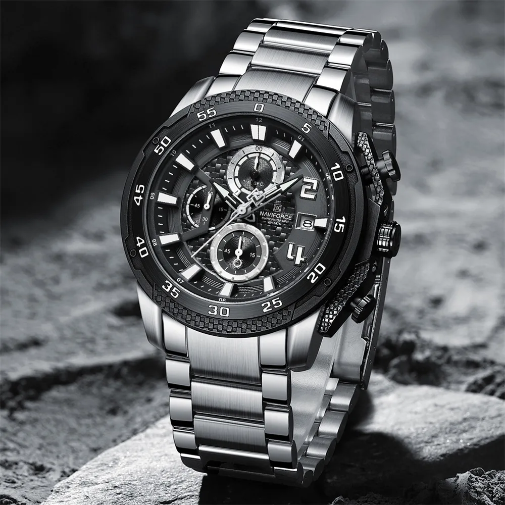 Naviforce 8047 CH - Sliver Black For Men