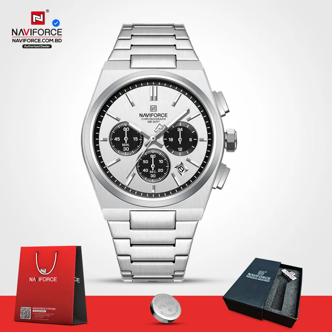 Naviforce 8048 CH - Sliver White Black For Men
