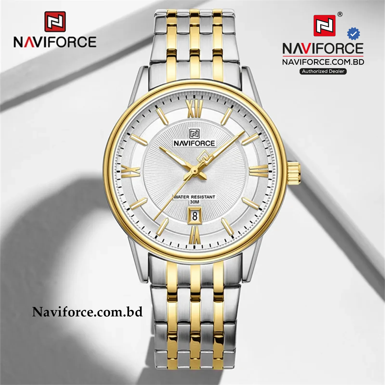 Naviforce 8040  For Men - Gold White