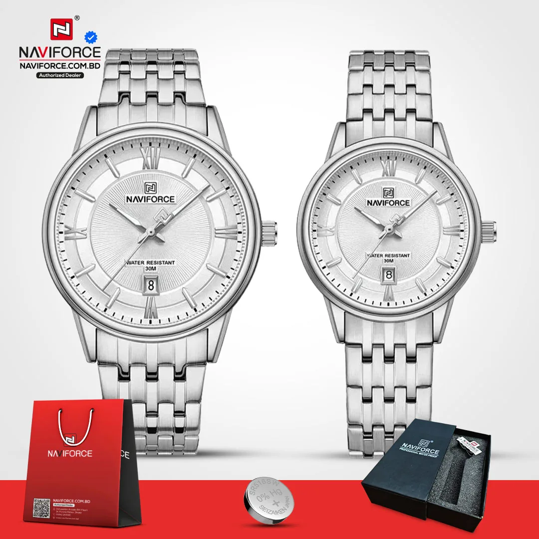 Naviforce-8040-Couple-–-Silver