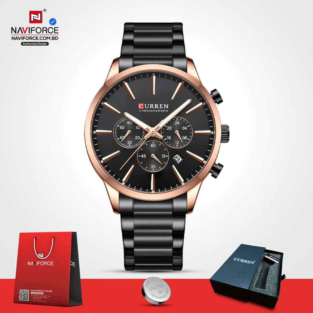 Curren-8435-–-Black-Rose-Gold